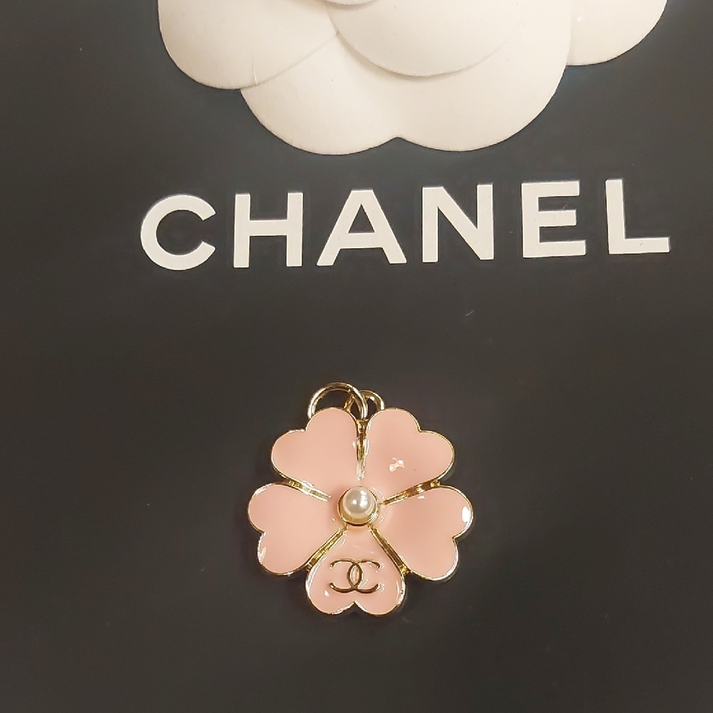 CC Boutique Pink Enamel Flower Necklace Charm with Pearl Accent